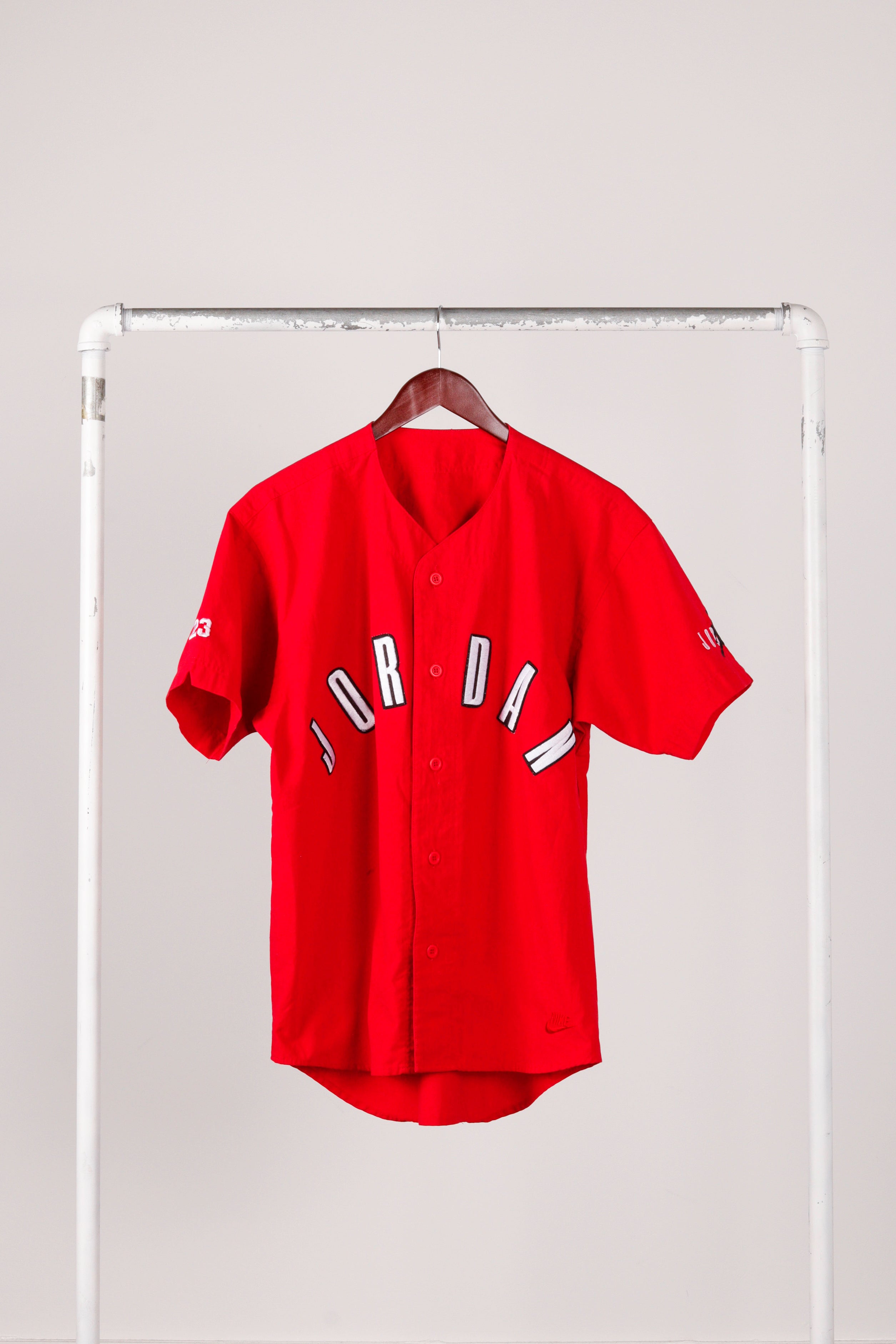 Vintage 1991 Nike Air Jordan Spellout Logo Baseball Jersey Red