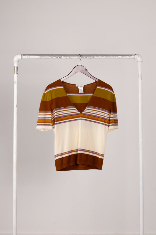 Celine SS01 Women's 'Cashmere Striped V-Neck' Shirt (2001)