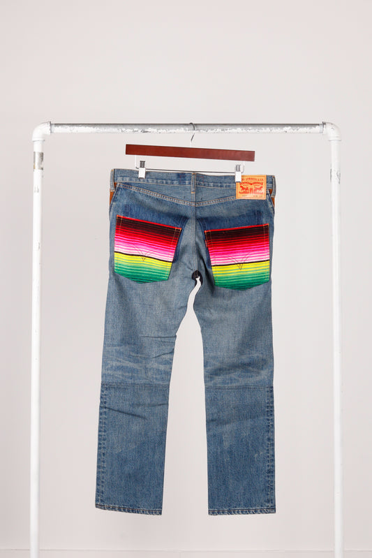 Comme des Garçons Junya Watanabe x Levi's x Pendleton AW22 'Patchwork Double Knee' Jeans Indigo (2022)