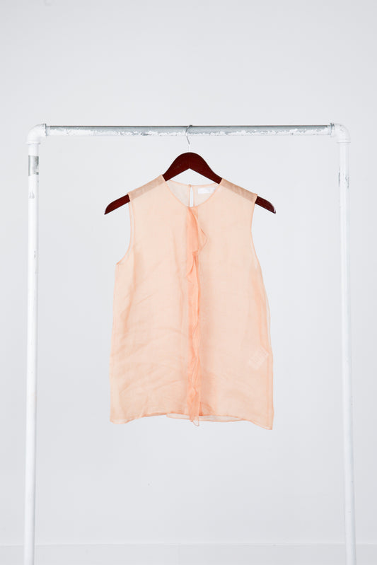 Chloe SS00 'Placket Ribbon' Sheer Sleeveless Silk Top Brown (2000)