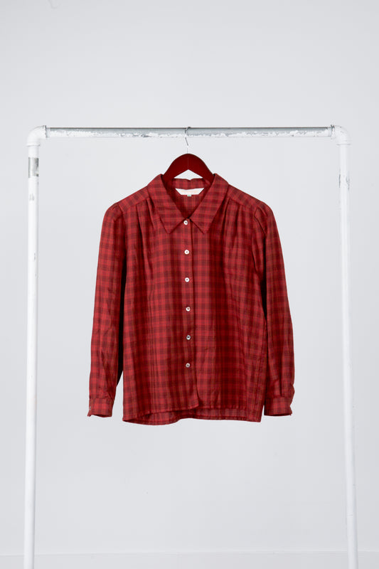 80's Burberrys Womens 'Windowpane Plaid' Wool L/S Shirt Red