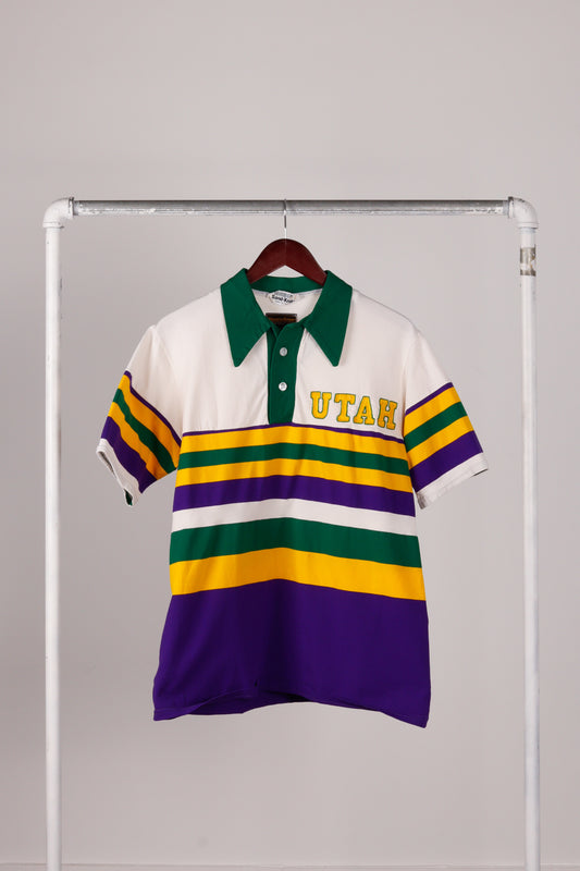 Vintage 80's Sand Knit 'Utah Jazz Multi Striped' S/S Polo Shirt