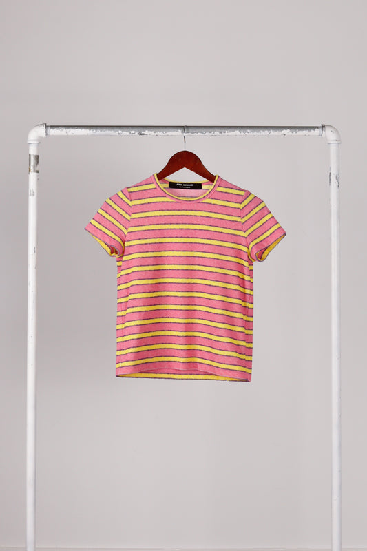 Comme des Garçons Junya Watanabe SS95 'Striped Tweed' Tee Pink Yellow (1995)