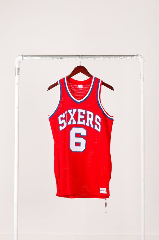 Vintage 80's Sand Knit 'Philadelphia 76ers Julius Erving Authentic' Away Basketball Jersey Red