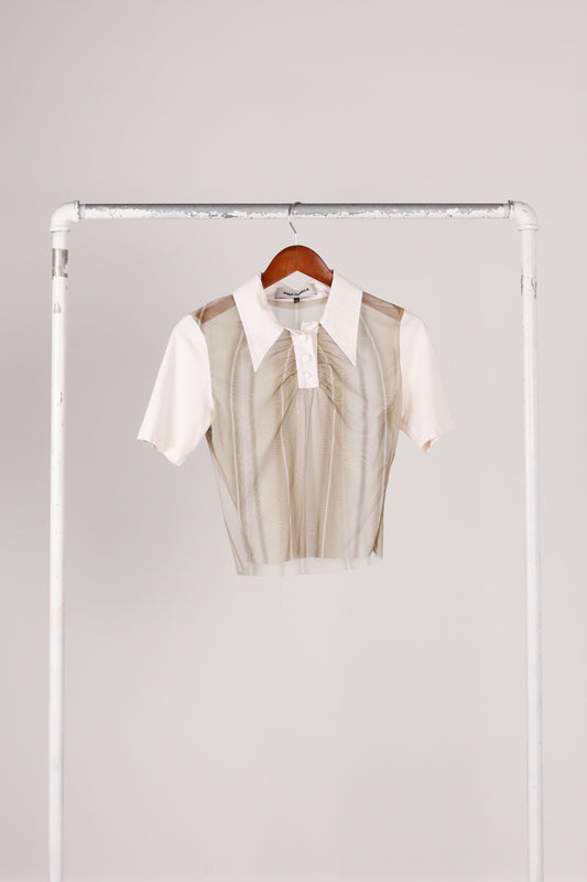 Anne Isabella SS22 'Tendrils Sheer Stripe' Cropped Polo Shirt (2022)