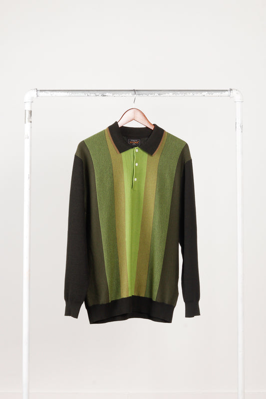 Beams Plus FW22 'Knitted Wool Jacquard' L/S Polo Shirt Green (2022)