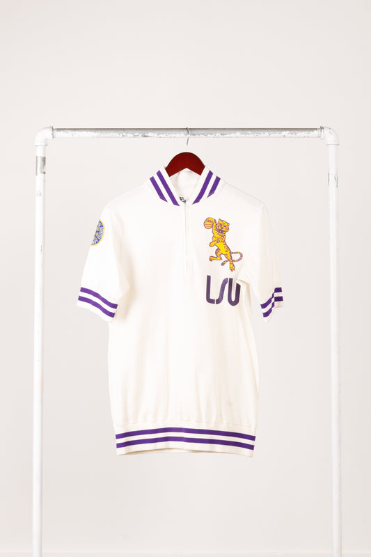 Vintage 1982-83 Sand Knit 'LSU Basketball Tyrone Black' Home Warm Up Top White