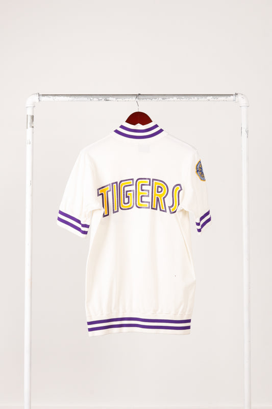 Vintage 1982-83 Sand Knit 'LSU Basketball Tyrone Black' Home Warm Up Top White