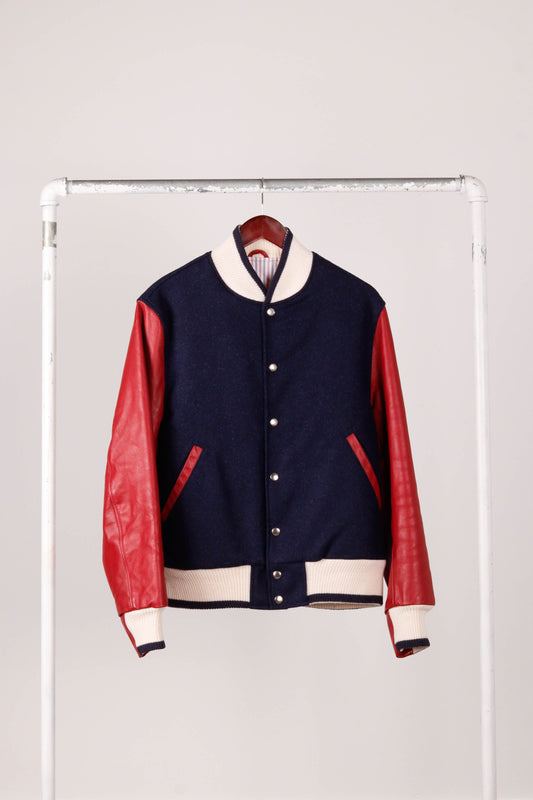 Thom Browne FW11 'Leather Sleeved Molten Wool' Varsity Jacket Navy (2011)