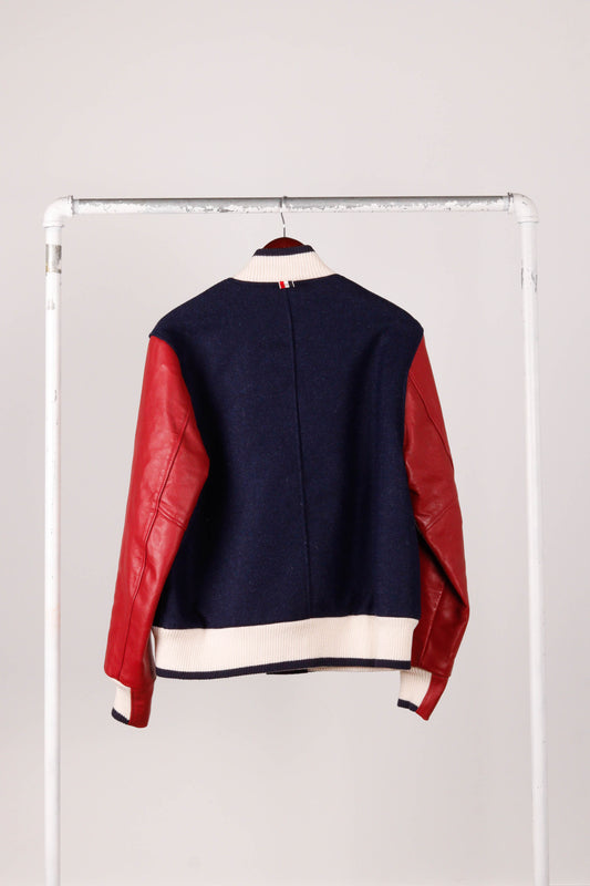 Thom Browne FW11 'Leather Sleeved Molten Wool' Varsity Jacket Navy (2011)