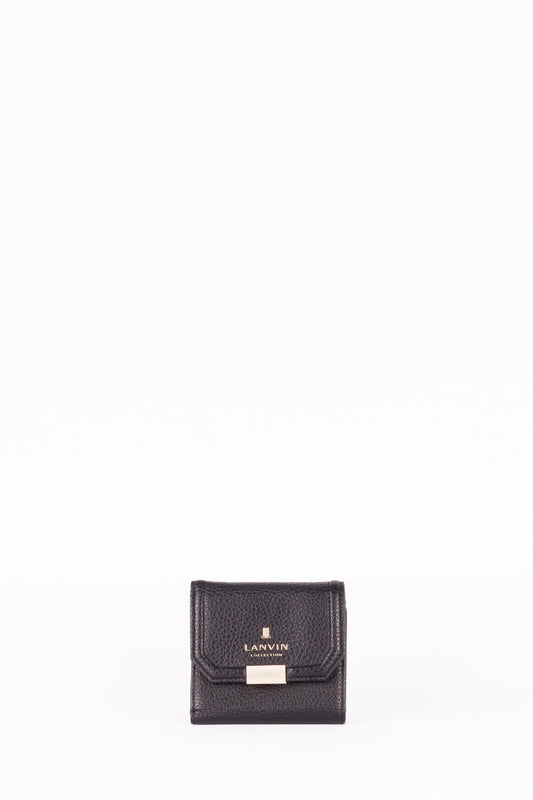 Lanvin Collection 'Pebbled Leather Snakeskin Patch' Trifold Wallet Black