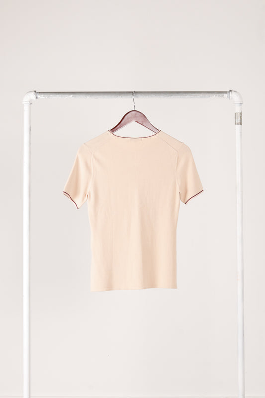 Burberry 'Cable Knit Tie Neck' Collar Top Ecru