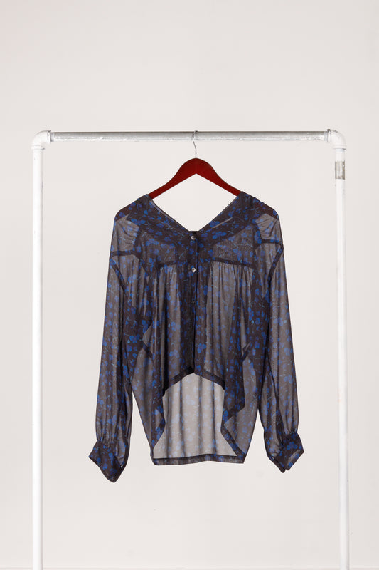 Needles SS23 Womens 'Floral Print Gathered Sheer' Blouse Blue (2023)