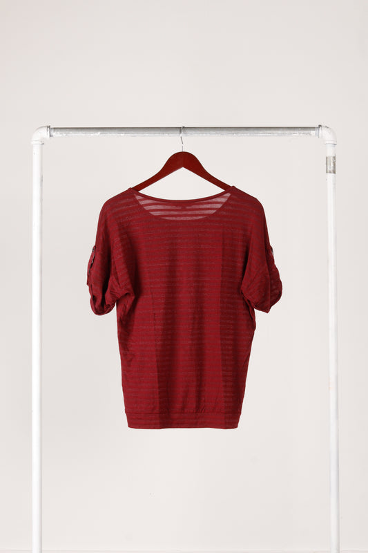 Burberry FW18 'Textured Striped Button Sleeved' T-Shirt Burgundy (2018)
