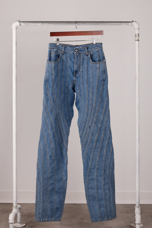 Mugler FW22 'Spiral Flared' Jeans Light Wash Blue (2022)