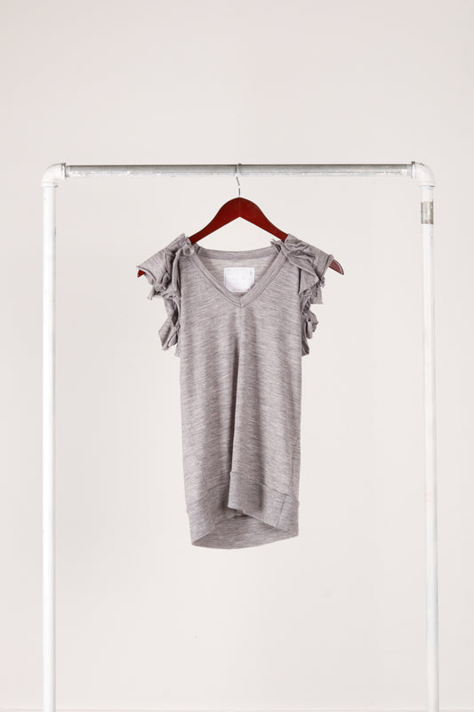 Sacai Womens 'Ruffle Embellished Shoulders' S/S Sweater Top Grey