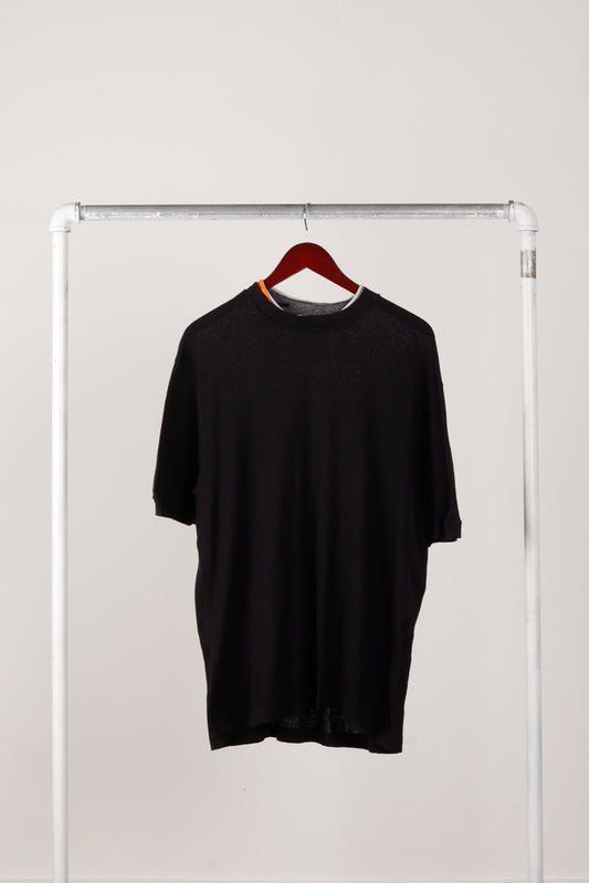 90's Stone Island 'Layered Mock Neck' S/S Shirt Black