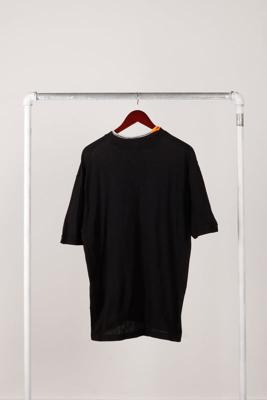 90's Stone Island 'Layered Mock Neck' S/S Shirt Black