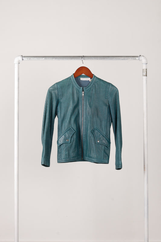 Isabel Marant ÉTOLIE Womens 'Perforated Lambskin' Moto Bike Jacket Teal