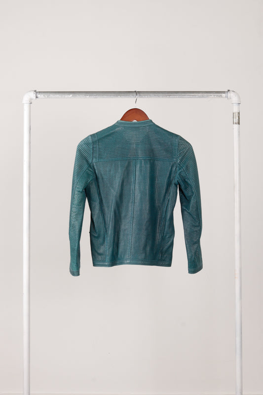 Isabel Marant ÉTOLIE Womens 'Perforated Lambskin' Moto Bike Jacket Teal