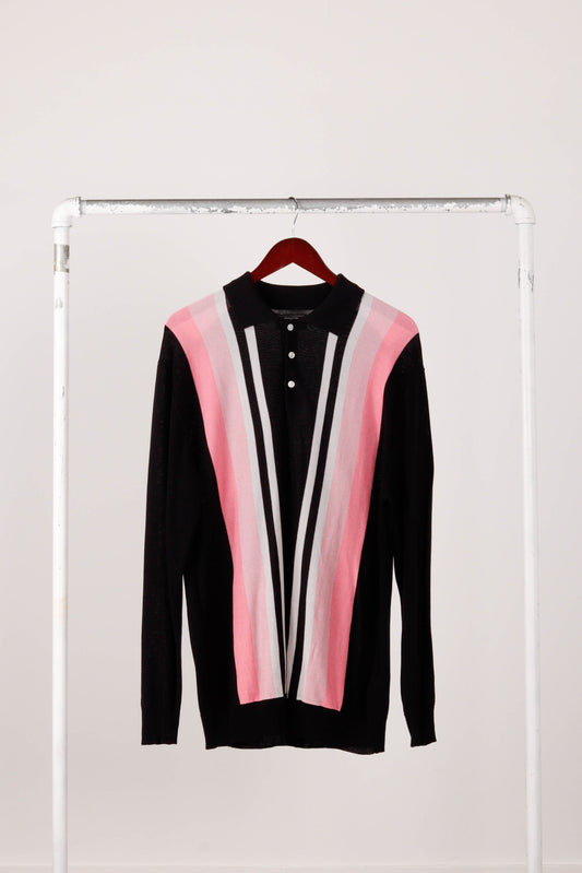 Beams Plus SS23 'Striped 12G Knit' L/S Polo Black (2023)