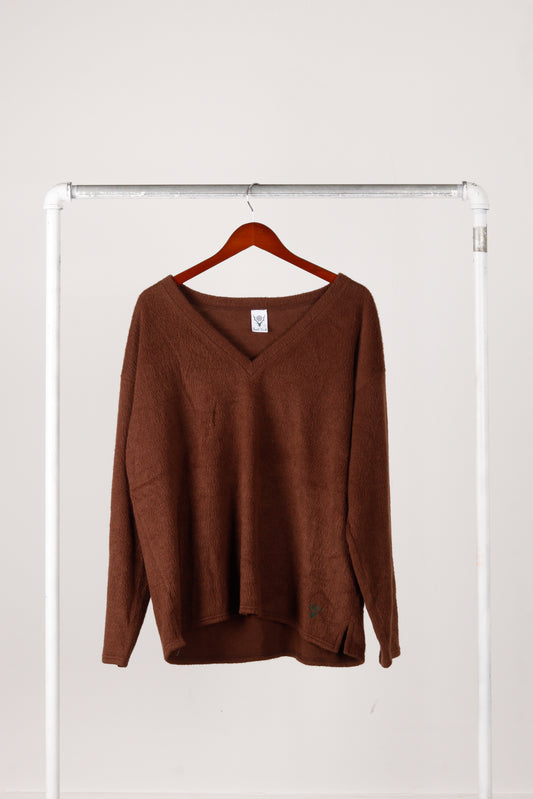 South2 West8 'Acrylic Mohair' Loose Fit Sweater Brown