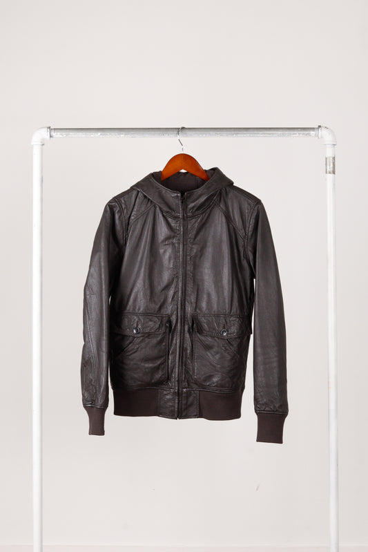 Hysteric Glamour 'Leather Hooded A2 Bomber' Flight Jacket Black