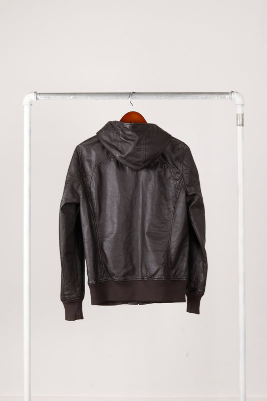 Hysteric Glamour 'Leather Hooded A2 Bomber' Flight Jacket Black