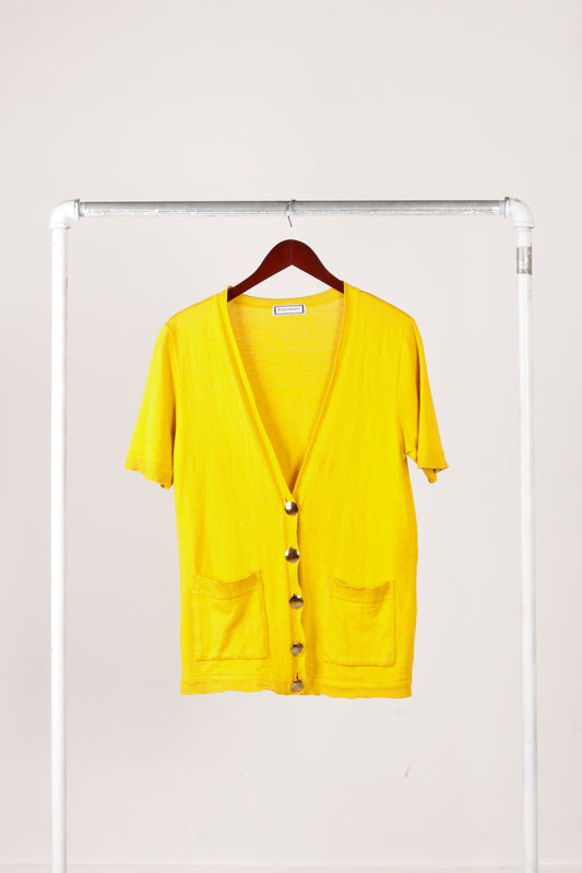 Vintage 80's Yves Saint Laurent 'Knit Sleeveless Cardigan' Sweater Top Yellow
