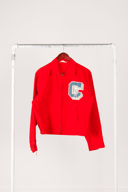 Vintage 60's Mule Skin 'Chenille Baseball C' Patched Work Jacket Red