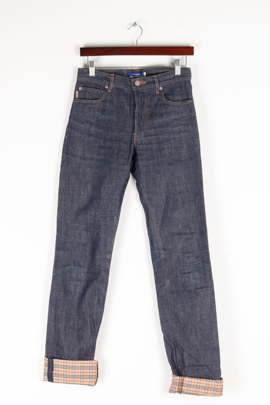 Burberry Blue Label Womens 'Nova Plaid Check Cuff' Denim Jeans
