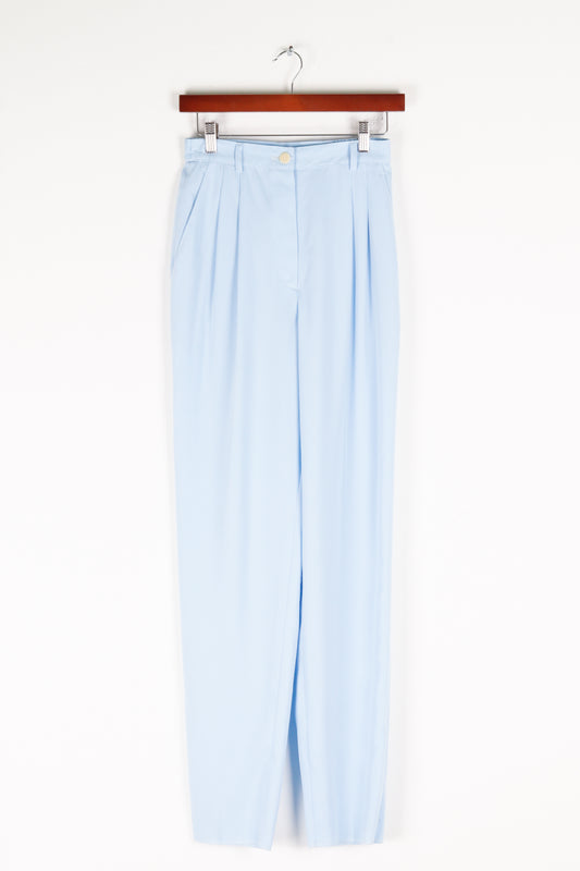 2000's Balenciaga Paris Womens 'Pleated' Polyester Trousers Sky Blue
