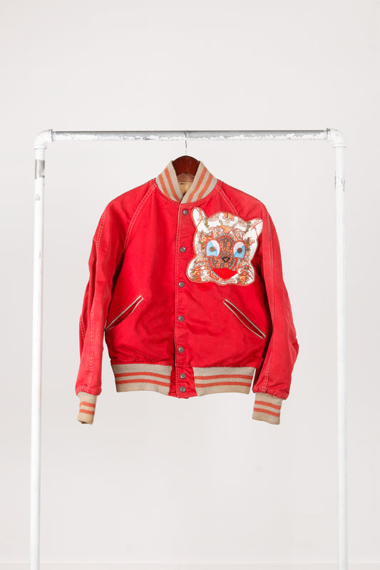 Vintage 30's Butwin 'Custom Cat Patch' Reversible Bomber Jacket Red