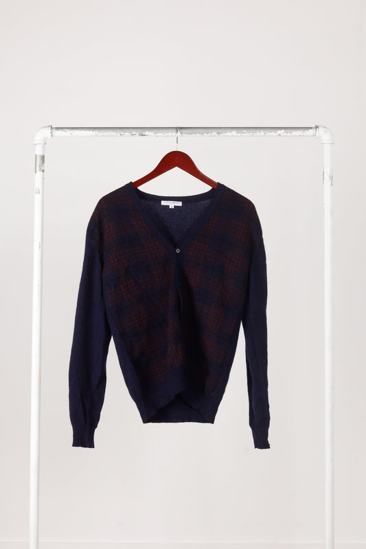 United Arrows 'Tartan Plaid Wool' Cardigan Navy
