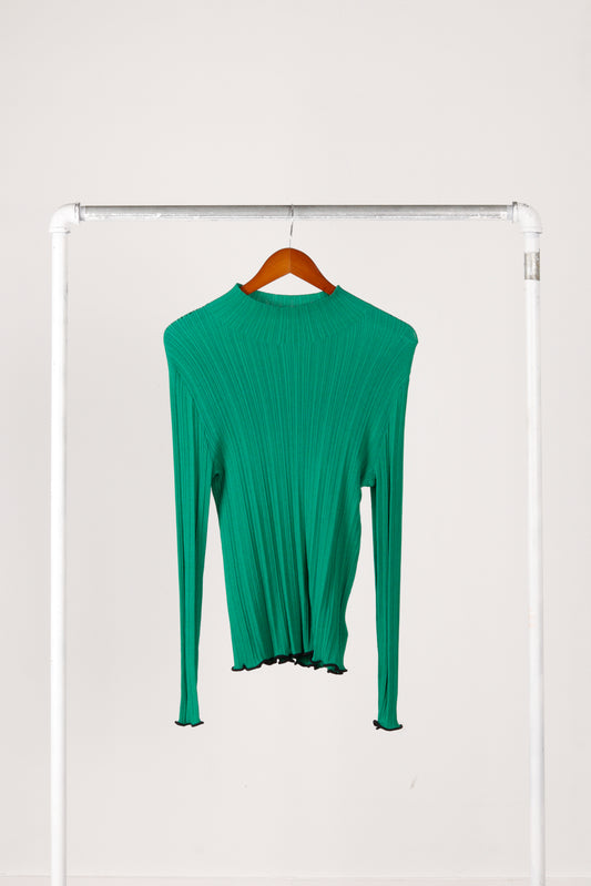 HARE Womens 'Micro Pleated Ribbed' Mock Neck Top Green