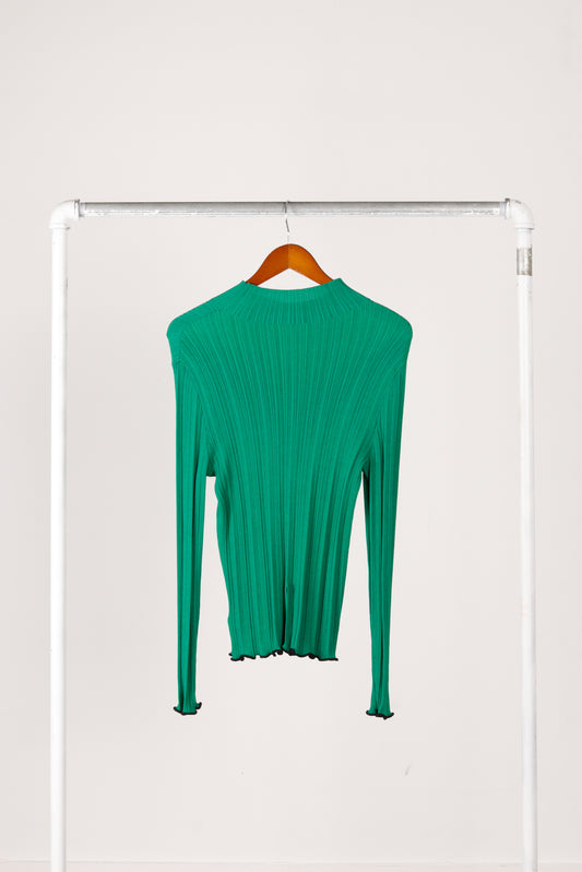 HARE Womens 'Micro Pleated Ribbed' Mock Neck Top Green