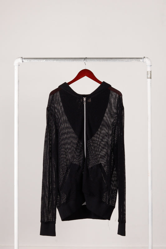 Oyster 'Waffle Ribbed Mesh' Zip Up Hoodie Black