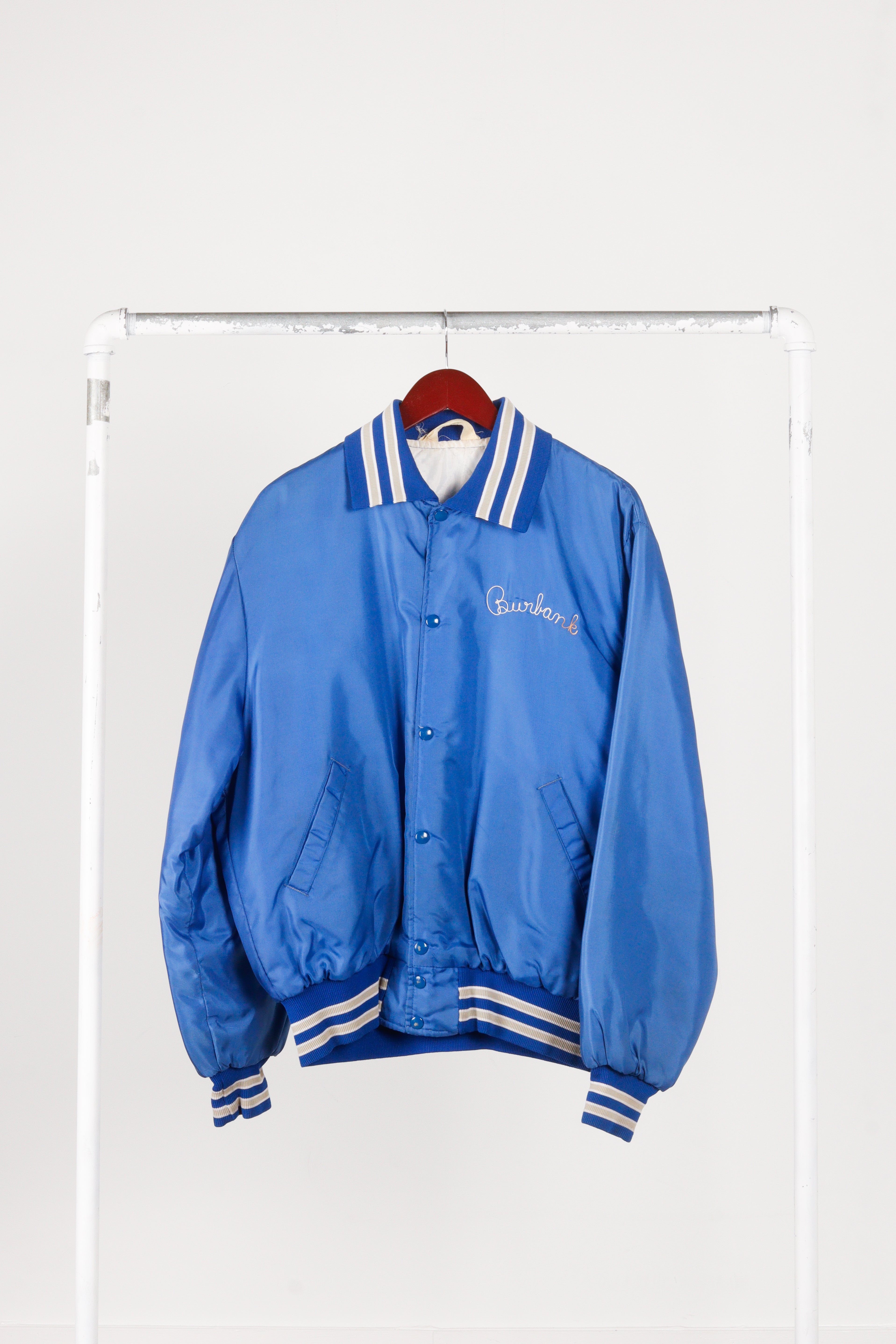Vintage 70's Neff 'Burbank Mono Chainstitched' Satin Varsity Jacket Bl ...