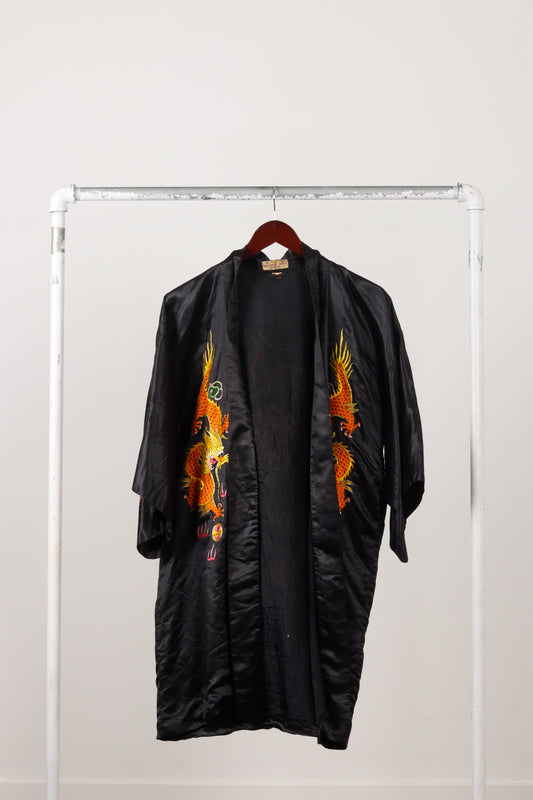 Vintage 20's Golden Bee 'Dragon Silk' Kimono Black