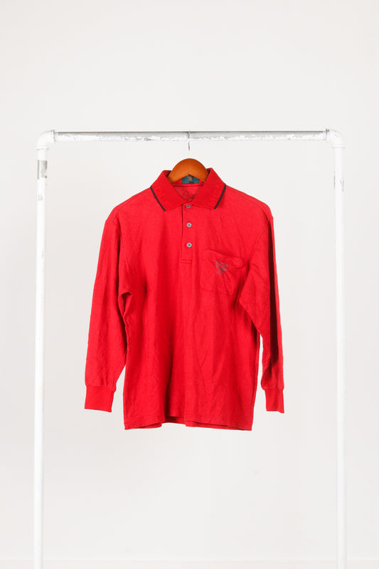 MCM Golf 'Spell Out Stitched Logo Collar' L/S Polo Shirt Red