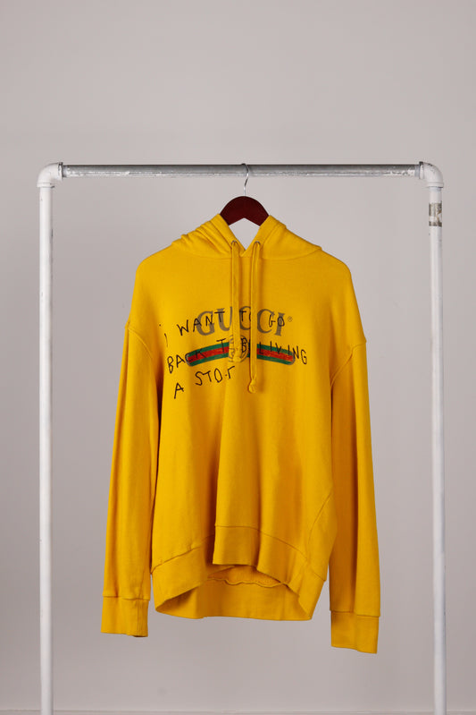 Gucci x CoCo Capitan AW17 'I Want To Go' Hooded Sweatshirt Yellow (2017)