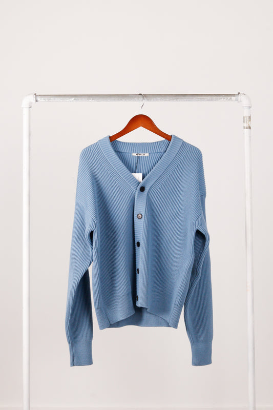 Auralee SS23 'Hard Twist' Rib Knit Cardigan Blue (2023)