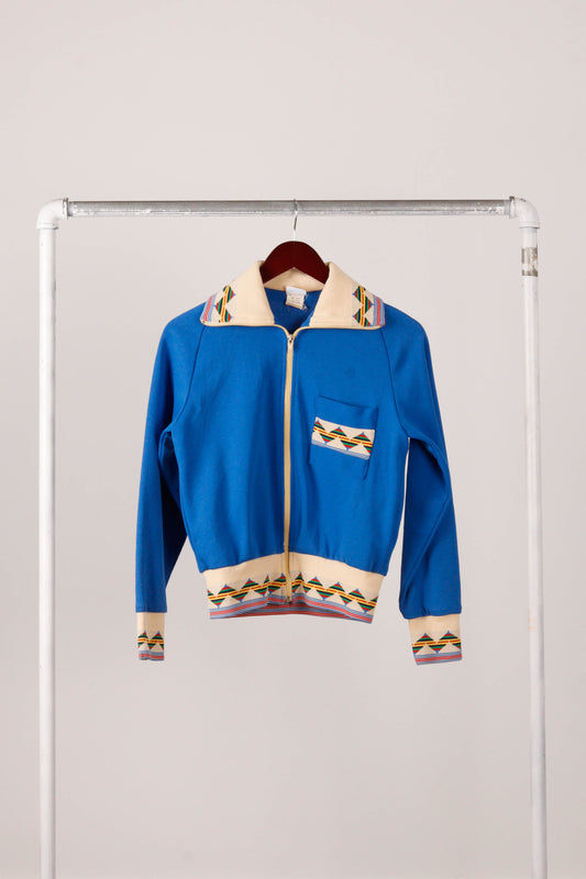Vintage 80's The Line 'Native Pattern' Zip Up Shirt Blue