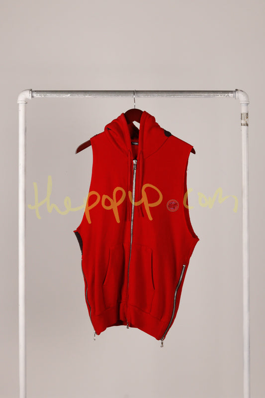 Balmain SS11 "Illustrated Patch Sleeveless' Zip-Up Hoodie Red (2011)