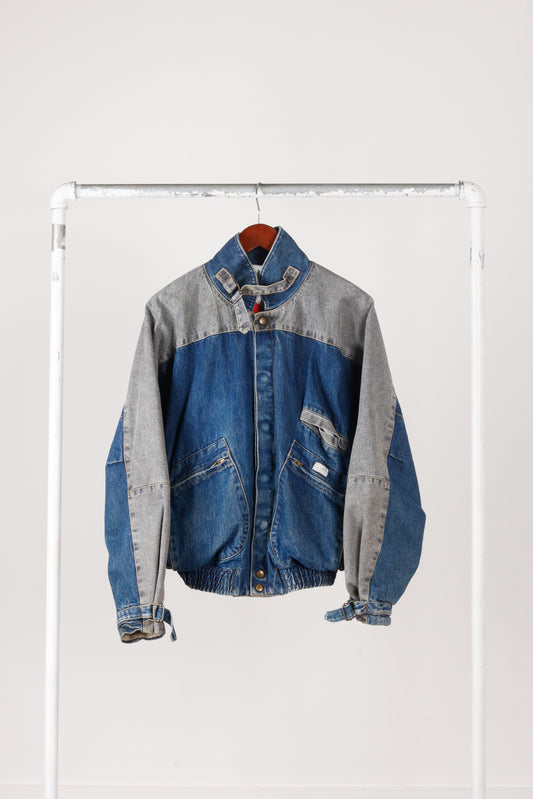 Vintage 80's Guess 'Two Tone Denim' Bomber Jacket Indigo Black