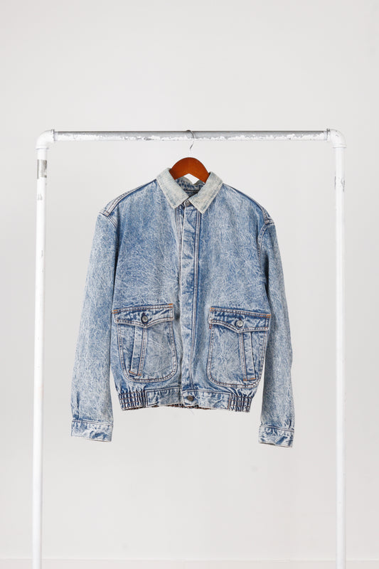Vintage 80's Levi's Womens 'Corduroy Collar Acid Wash' Denim Jacket