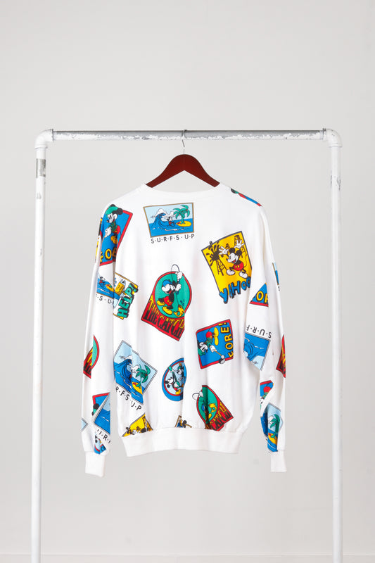 Vintage 90's Disney 'Mickey's Vacation Stamp' All Over Print Crewneck Sweatshirt