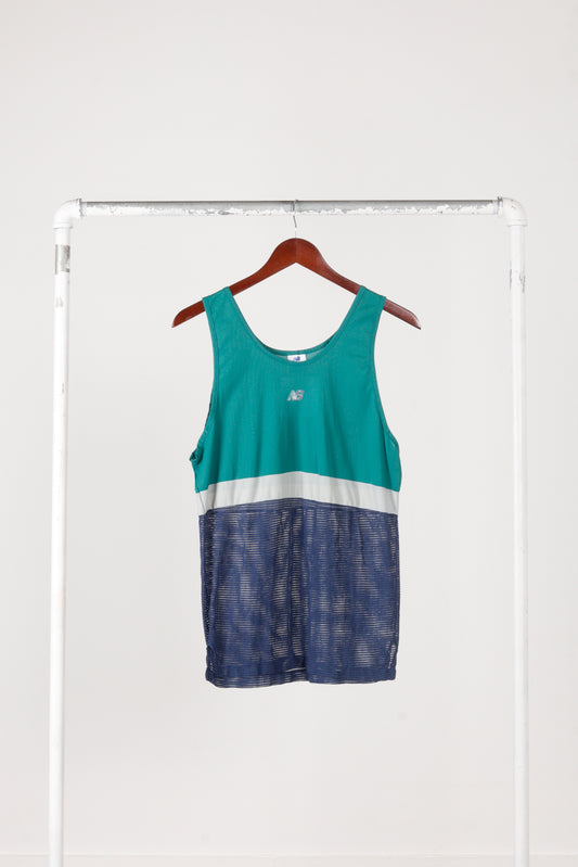 Vintage 80's New Balance 'Running' Tank Top Navy Green