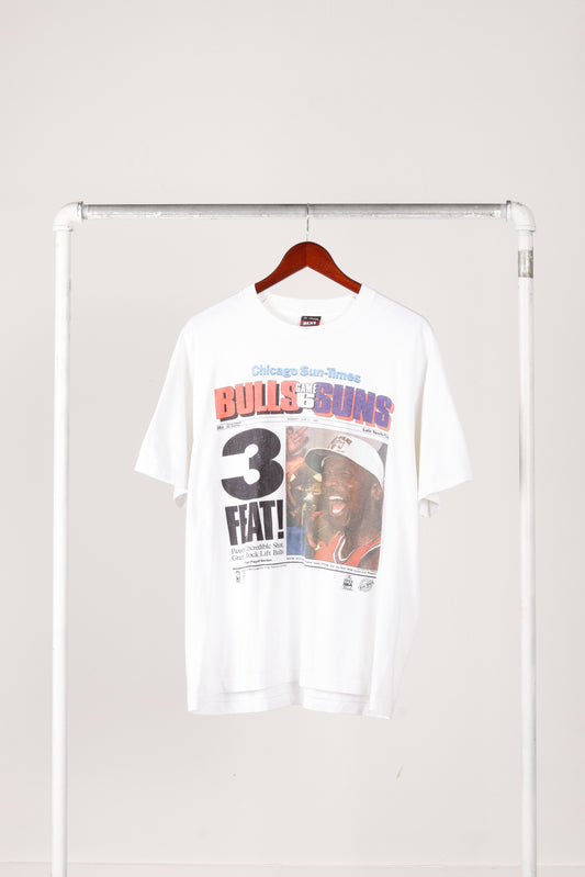 Vintage 1993 Chicago Bulls 'Sun Times News 3-Peat' T-Shirt White
