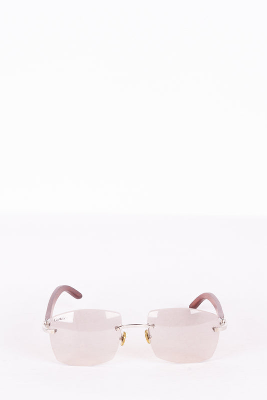 Cartier 2000's 'Engraved Bubinga Wood' Rimless Sunglasses